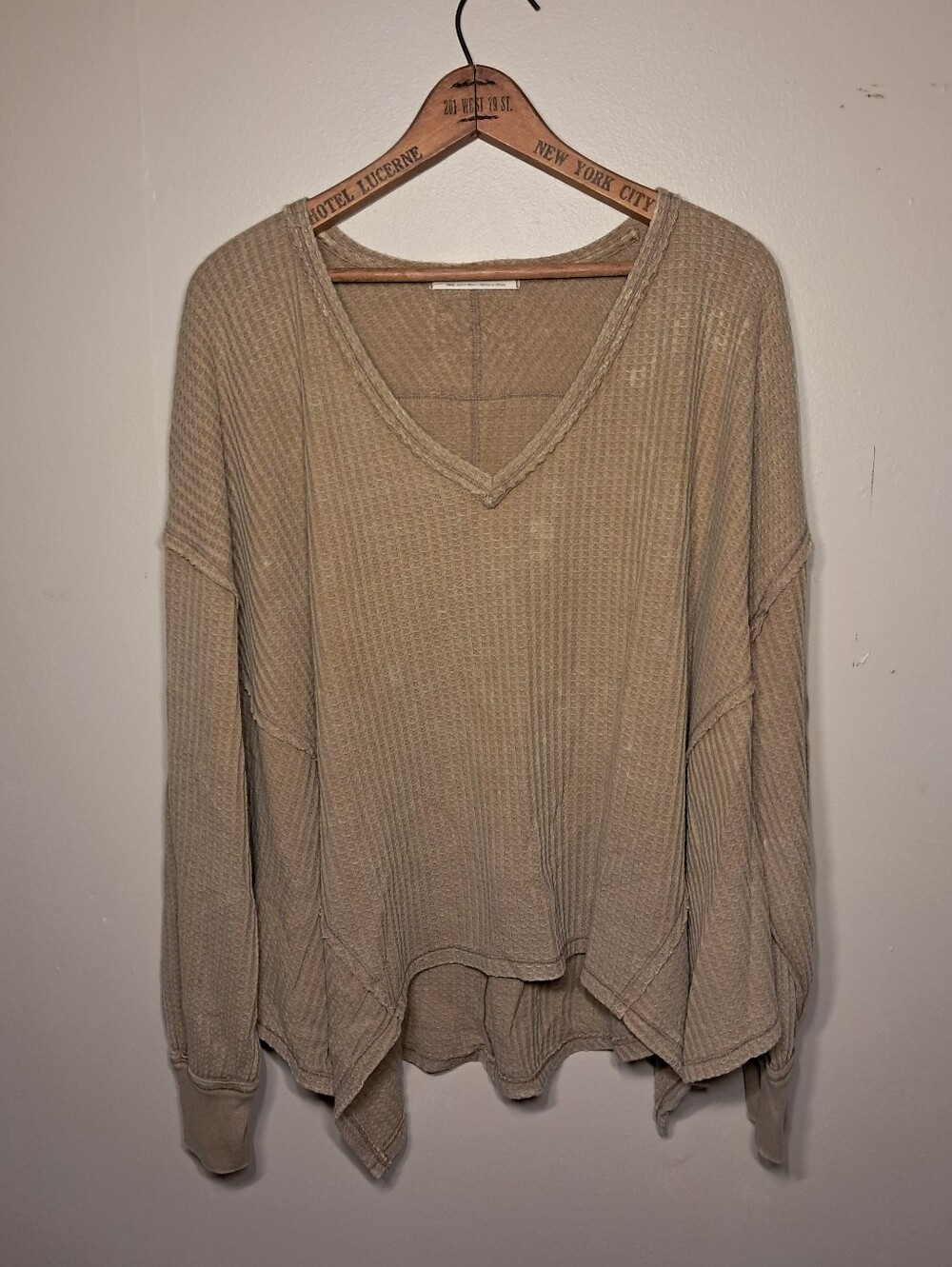 We The Free Waffle Knit V-Neck Pullover - Taupe